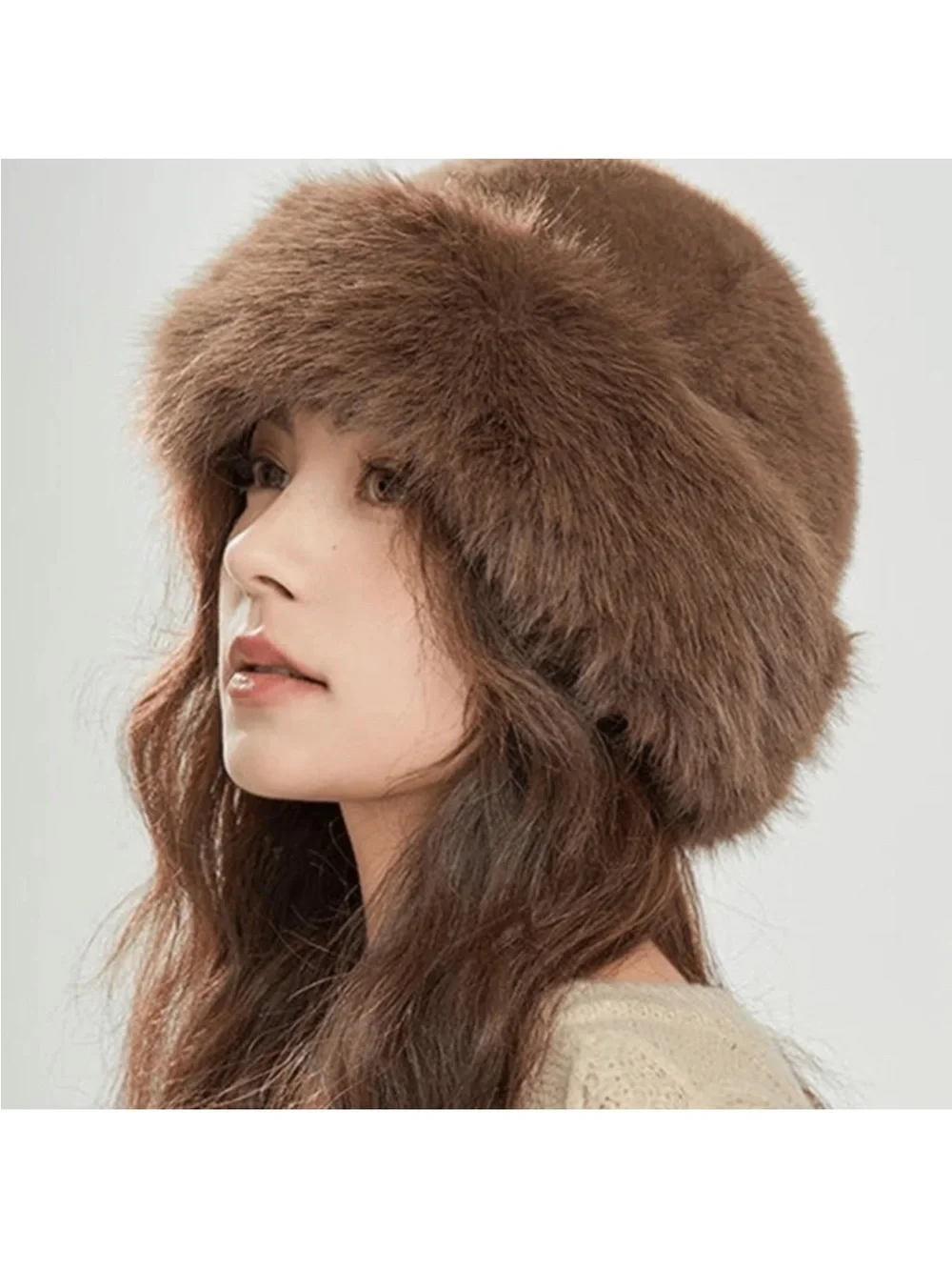 Brown Faux Fur Bucket Hat - Women's Winter Accessory
